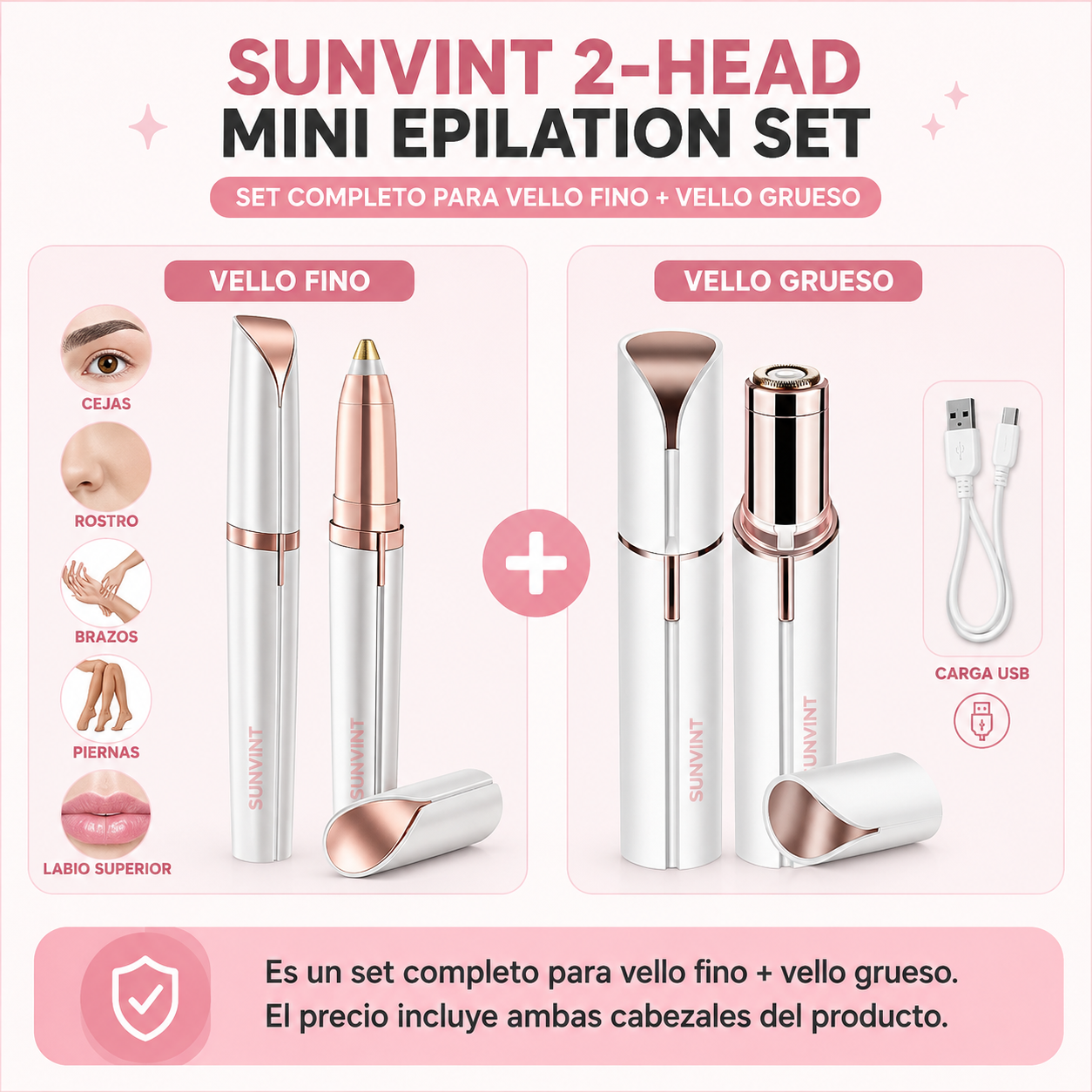 SUNVINT™ Set Mini de Depilación con 2 Cabezales